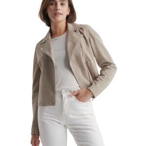 EUC Quince Women's Biker Jacket Sand Sz Medium Suede Suede Asymmetrical Zip
